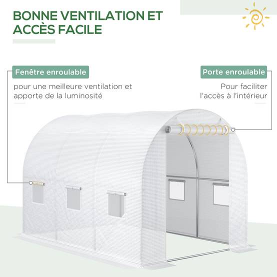 ComfortXL - Bâche de rechange serre tunnel PE 300 x 200 x 200 cm blanc 6 fenêtres porte zippée - ComfortXL Outdoor Living - Image 6