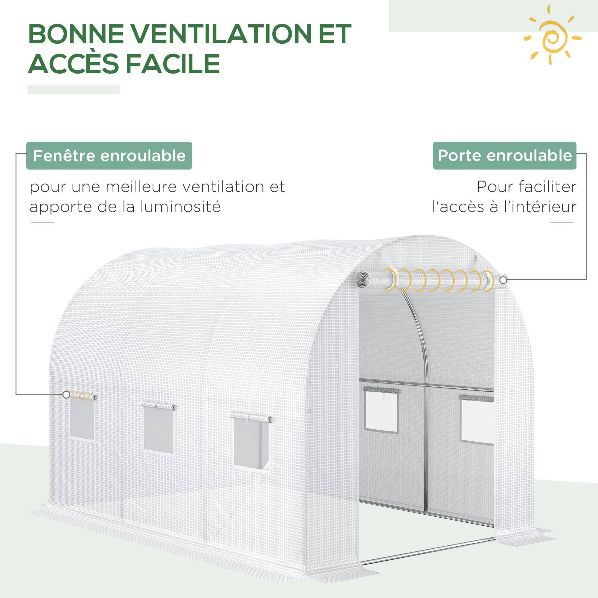 ComfortXL - Bâche de rechange serre tunnel PE 300 x 200 x 200 cm blanc 6 fenêtres porte zippée - ComfortXL Outdoor Living - Image 6