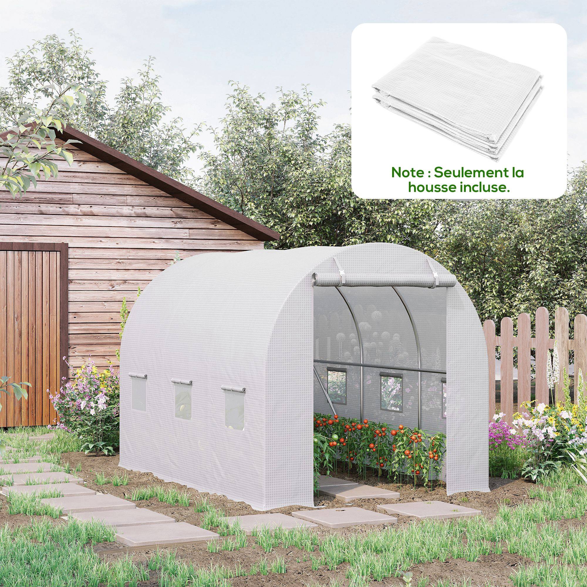 ComfortXL - Bâche de rechange serre tunnel PE 300 x 200 x 200 cm blanc 6 fenêtres porte zippée - ComfortXL Outdoor Living - Image 4