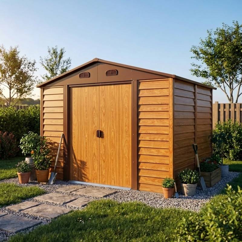 X-Metal - Abri de jardin métal 6,62m² imitation bois avec kit d'ancrage X-METAL marron