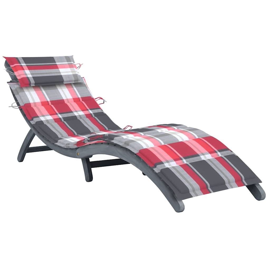 Chaise longue | Transat | Bain de soleil avec coussin Gris Bois d'acacia solide - Image 2