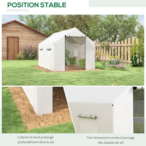 Serre de Jardin Tunnel 6m² Acier Galvanisé et Bâche PE Blanche 3x2x2m - ComfortXL Outdoor Living - Image 8