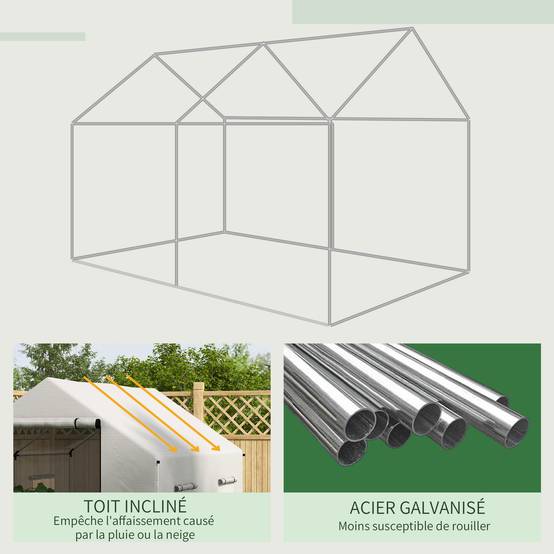 Serre de Jardin Tunnel 6m² Acier Galvanisé et Bâche PE Blanche 3x2x2m - ComfortXL Outdoor Living - Image 9