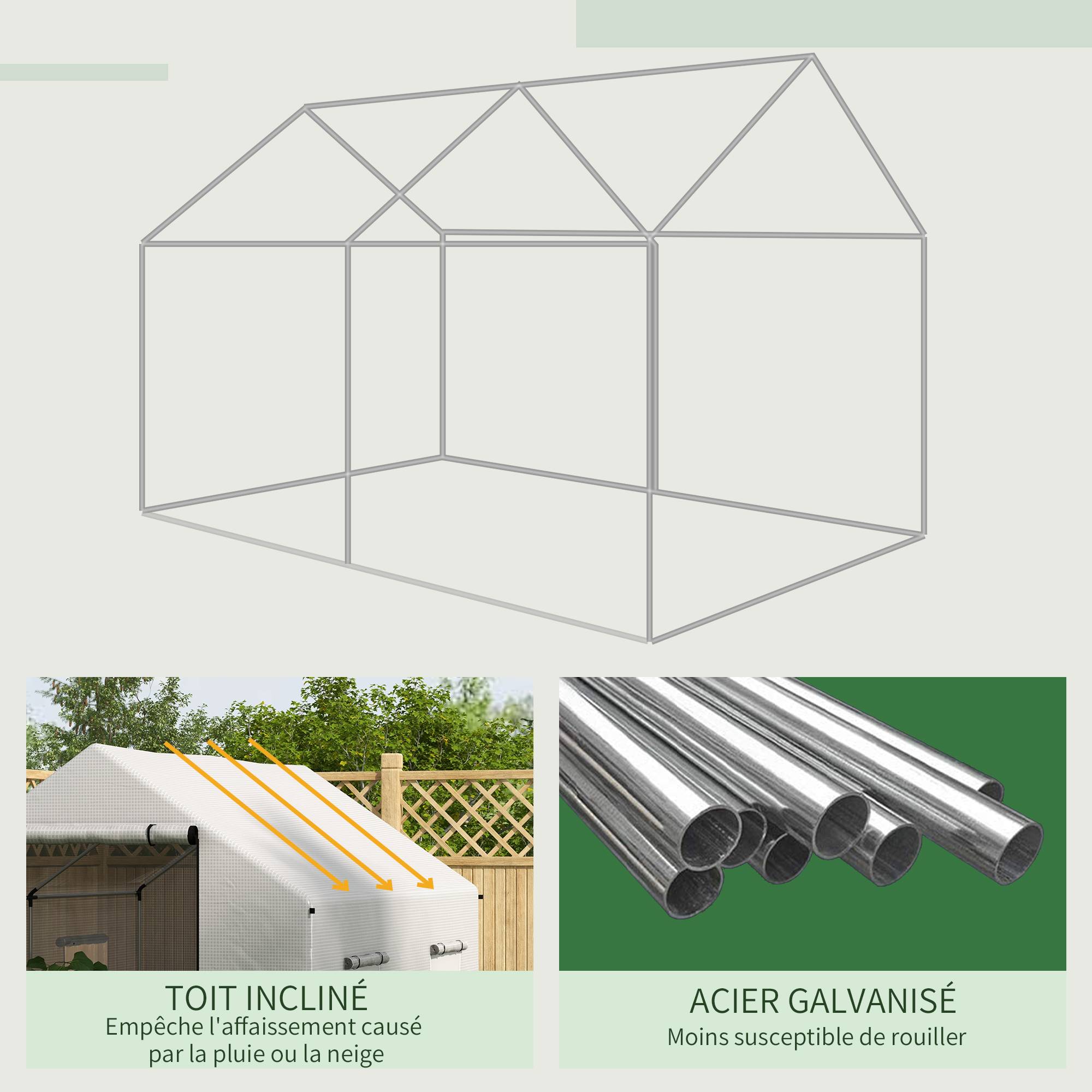 Serre de Jardin Tunnel 6m² Acier Galvanisé et Bâche PE Blanche 3x2x2m - ComfortXL Outdoor Living - Image 9