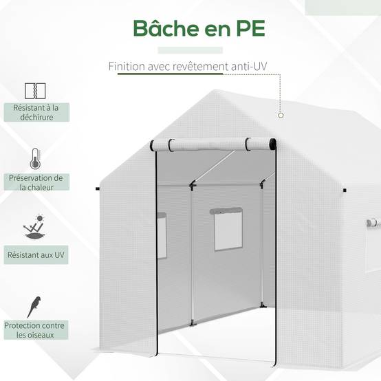 Serre de Jardin Tunnel 6m² Acier Galvanisé et Bâche PE Blanche 3x2x2m - ComfortXL Outdoor Living - Image 6