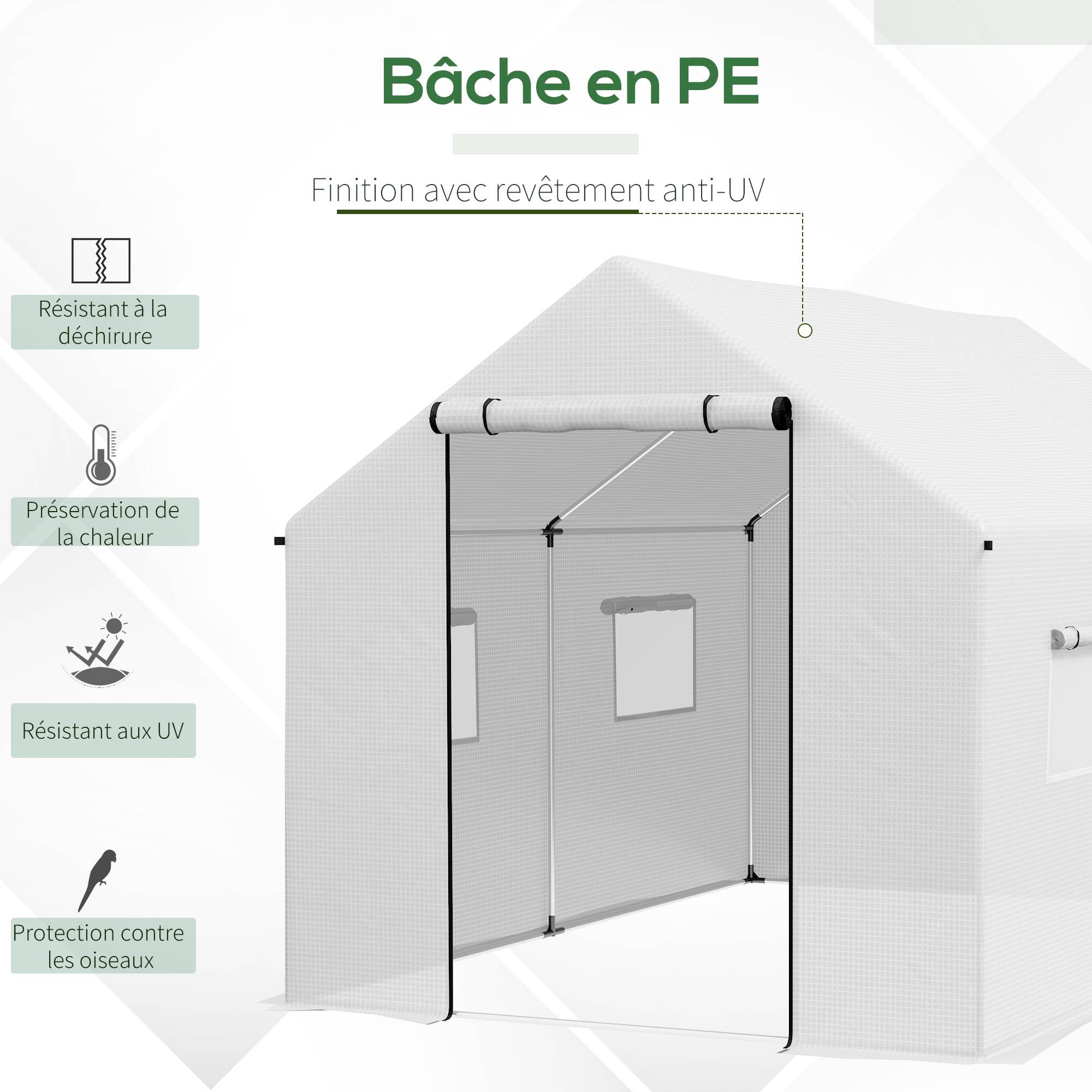 Serre de Jardin Tunnel 6m² Acier Galvanisé et Bâche PE Blanche 3x2x2m - ComfortXL Outdoor Living - Image 6