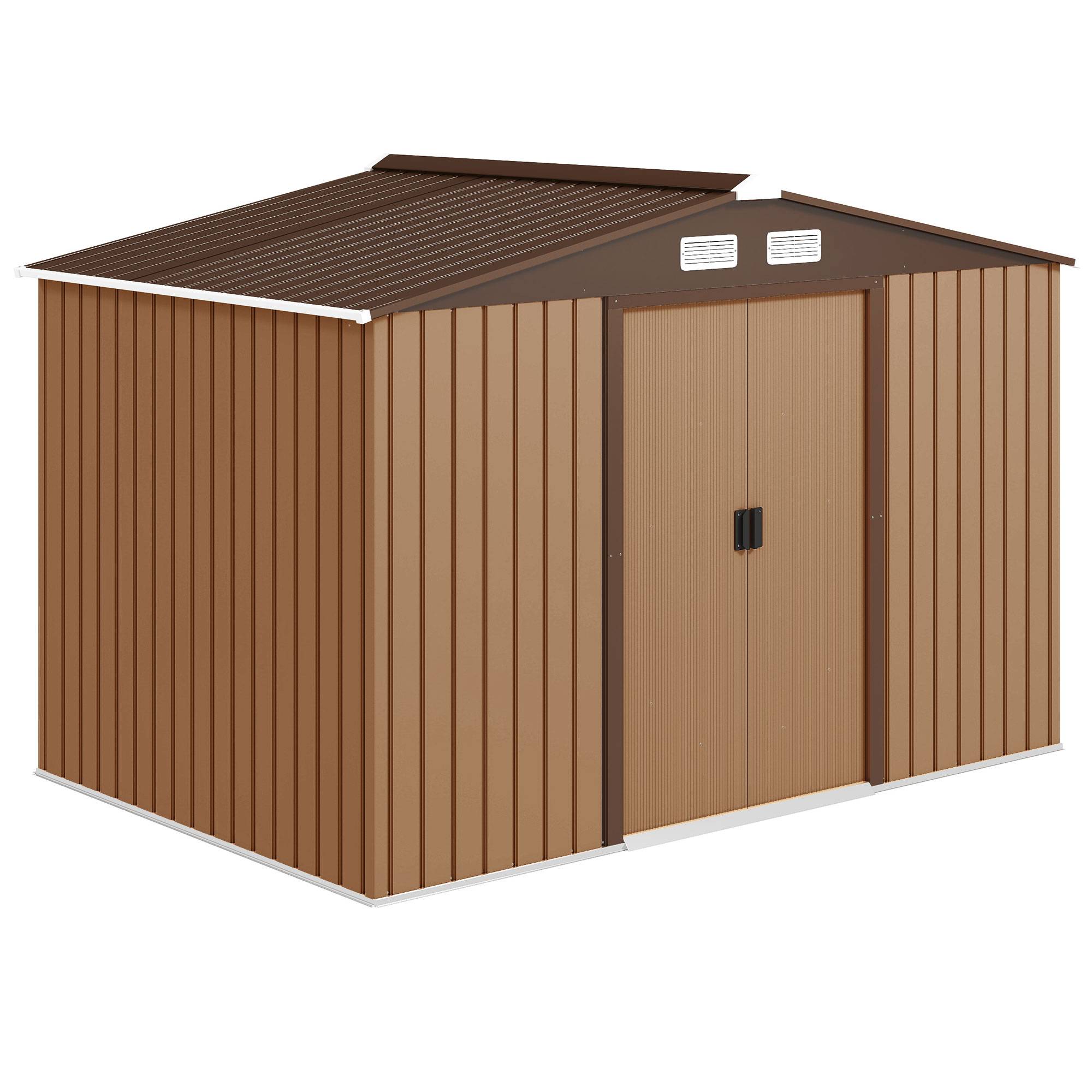 Abri de jardin 4,9 m² 277 x 195 x 192 cm avec 2 portes coulissantes, base renforcée (plancher non inclus), jaune - Image 1