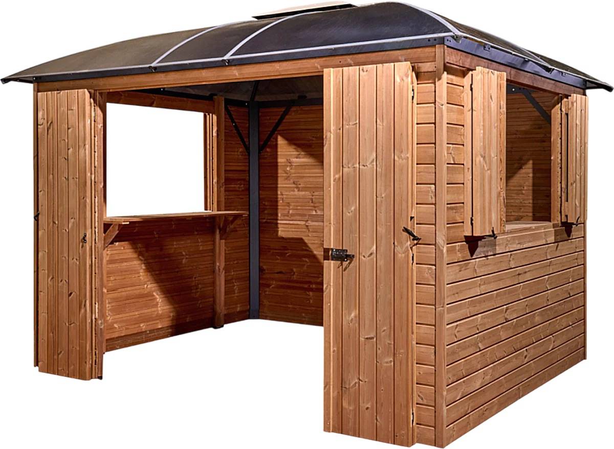 Habrita - Gloriette de jardin aluminium gris anthracite & épicéa thermo chauffé 10,80 m² - toit polycarbonate anti-UV