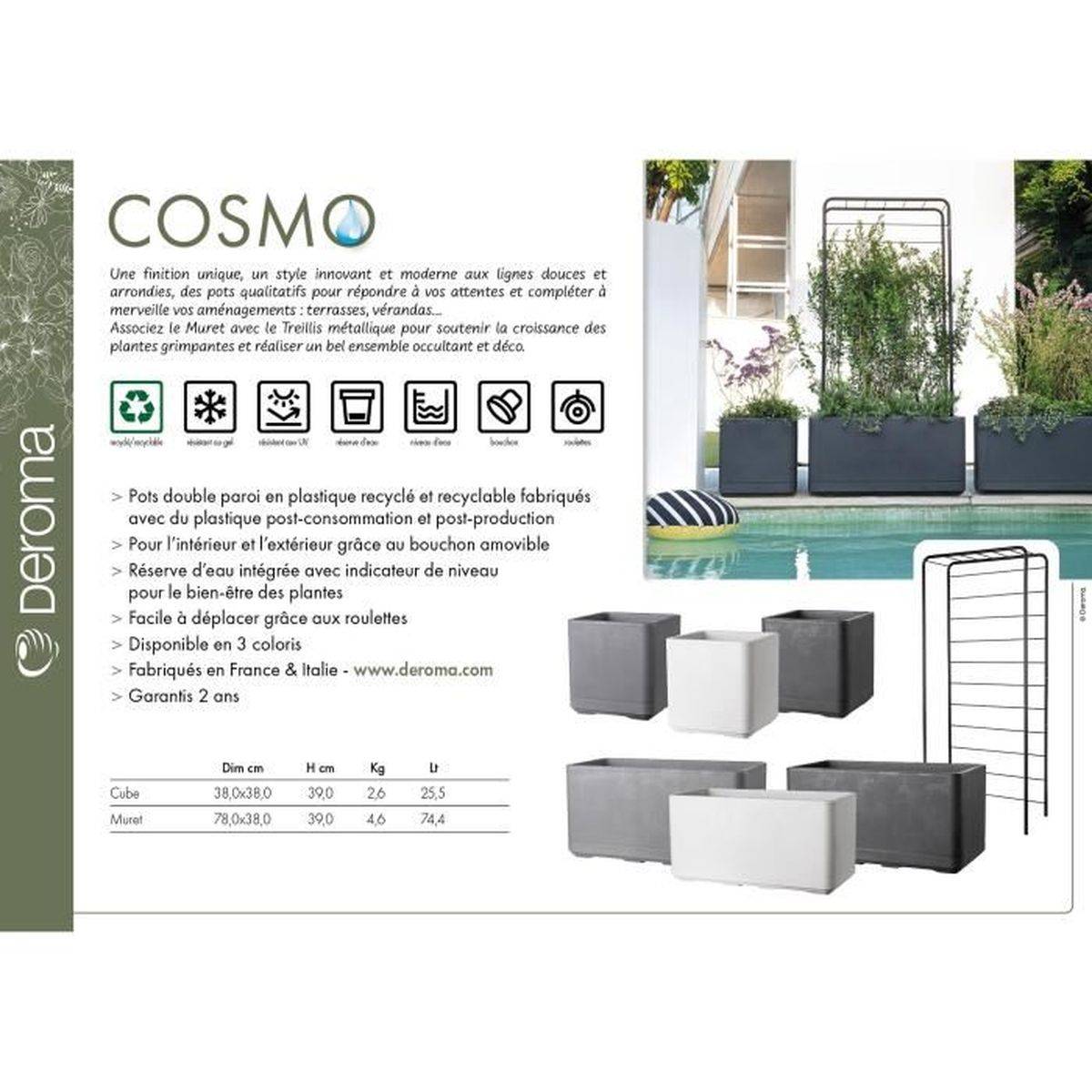 Deroma - Jardiniere Muret - Deroma - Cosmo - Perle - A Réserve D'eau - Roulettes -78 Cm - Image 7