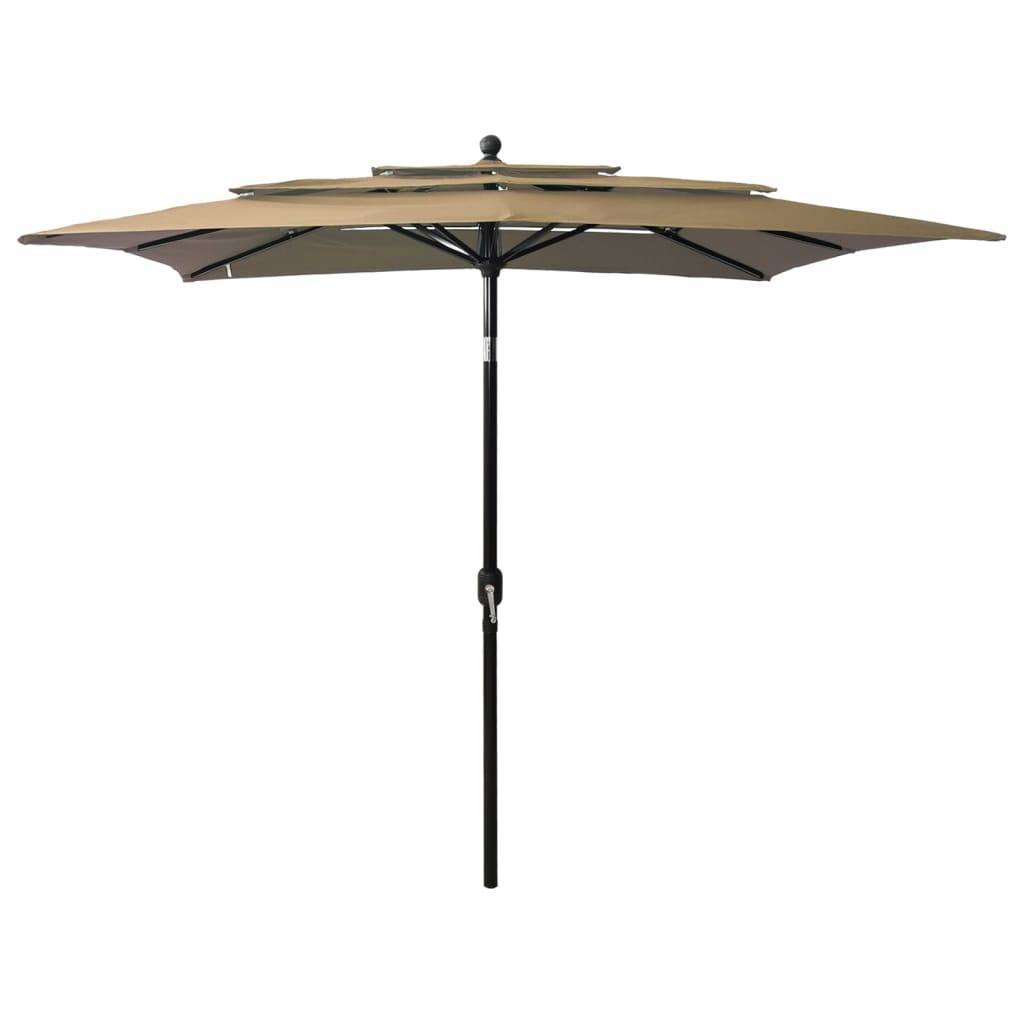 Helloshop26 - Parasol à 3 niveaux avec mât en aluminium 2,5 x 2,5 m taupe - Image 1