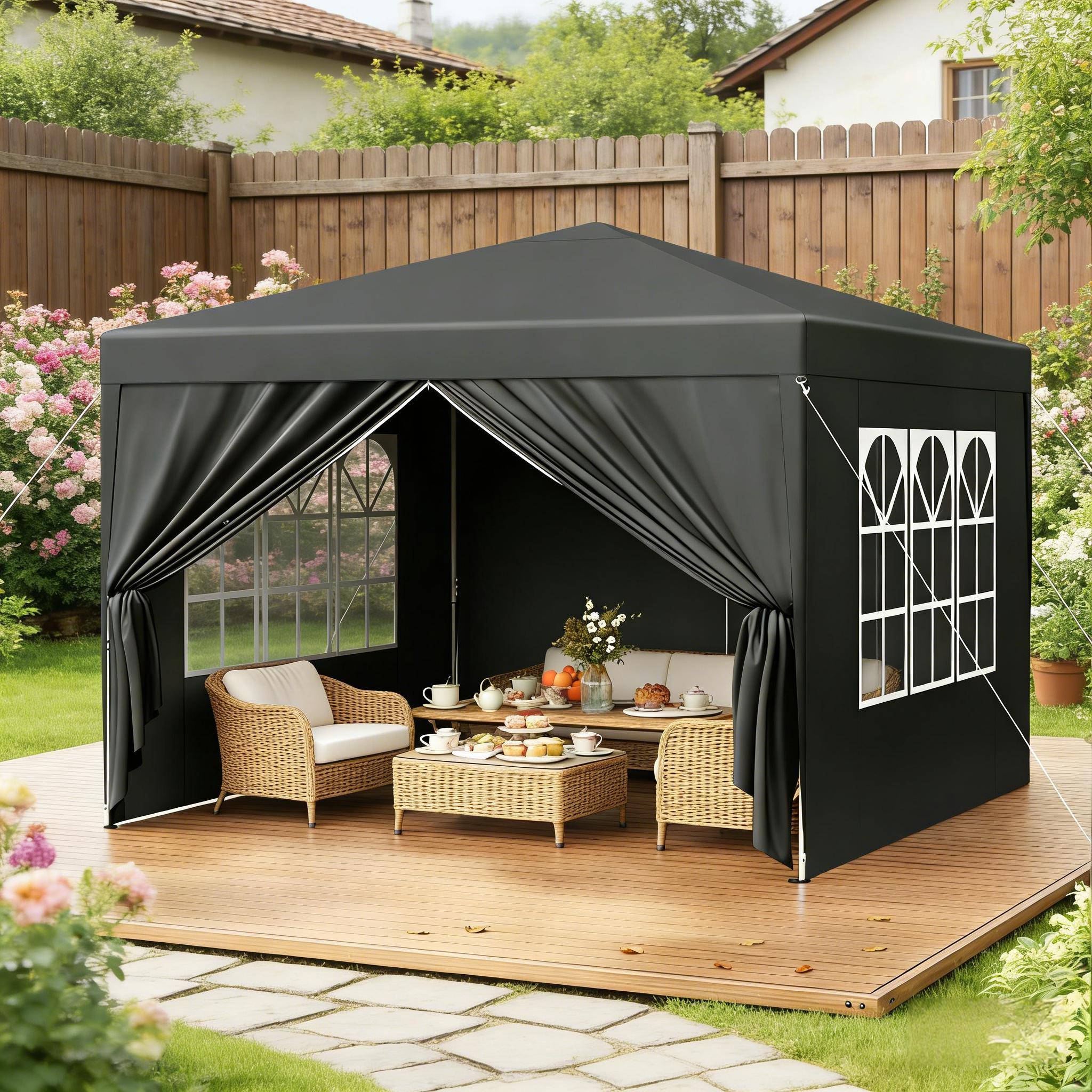 Tonnelle pliante acier événements extérieur protection soleil pluie 3x3m anthracite - ComfortXL Outdoor Living - Image 5