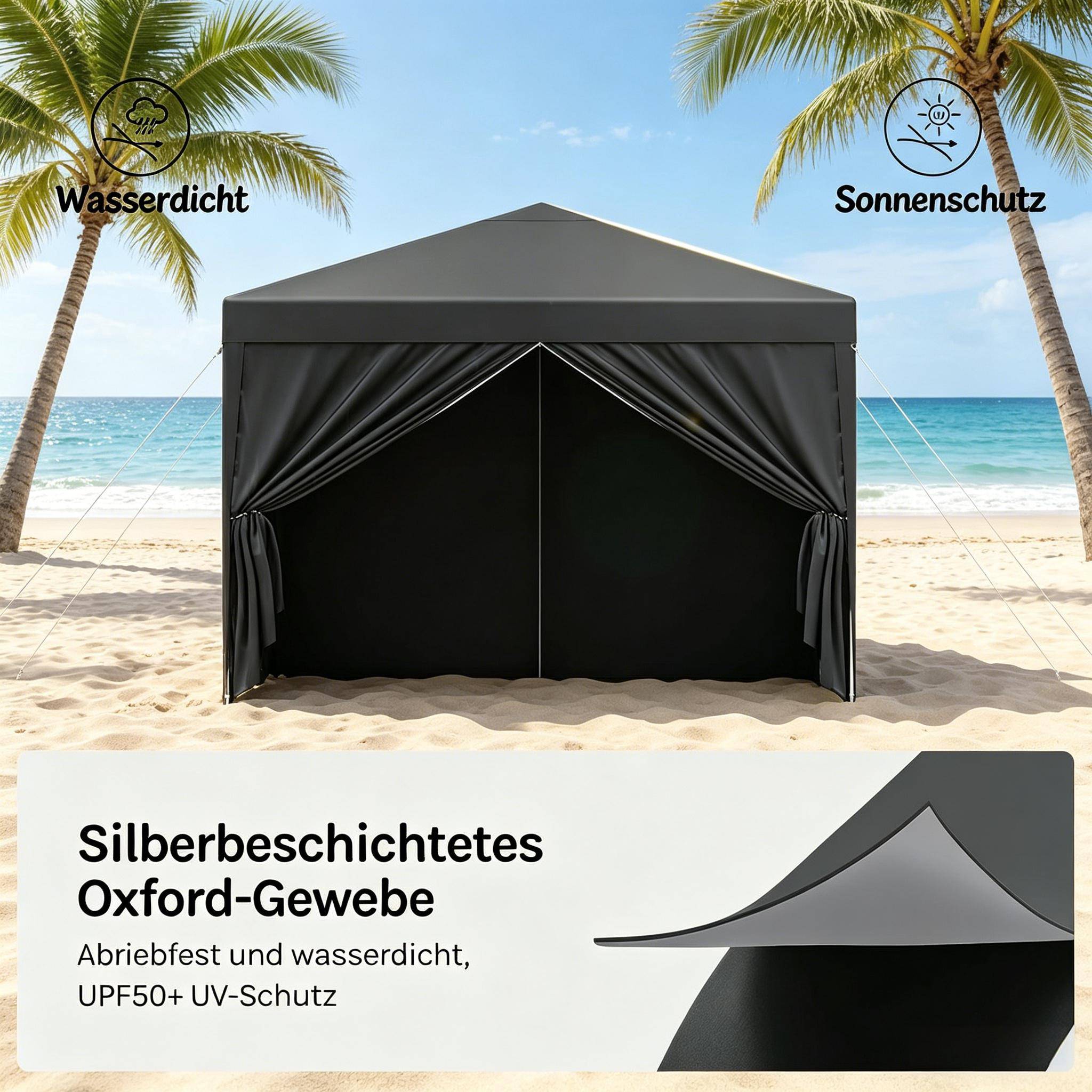 Tonnelle pliante acier événements extérieur protection soleil pluie 3x3m anthracite - ComfortXL Outdoor Living - Image 4