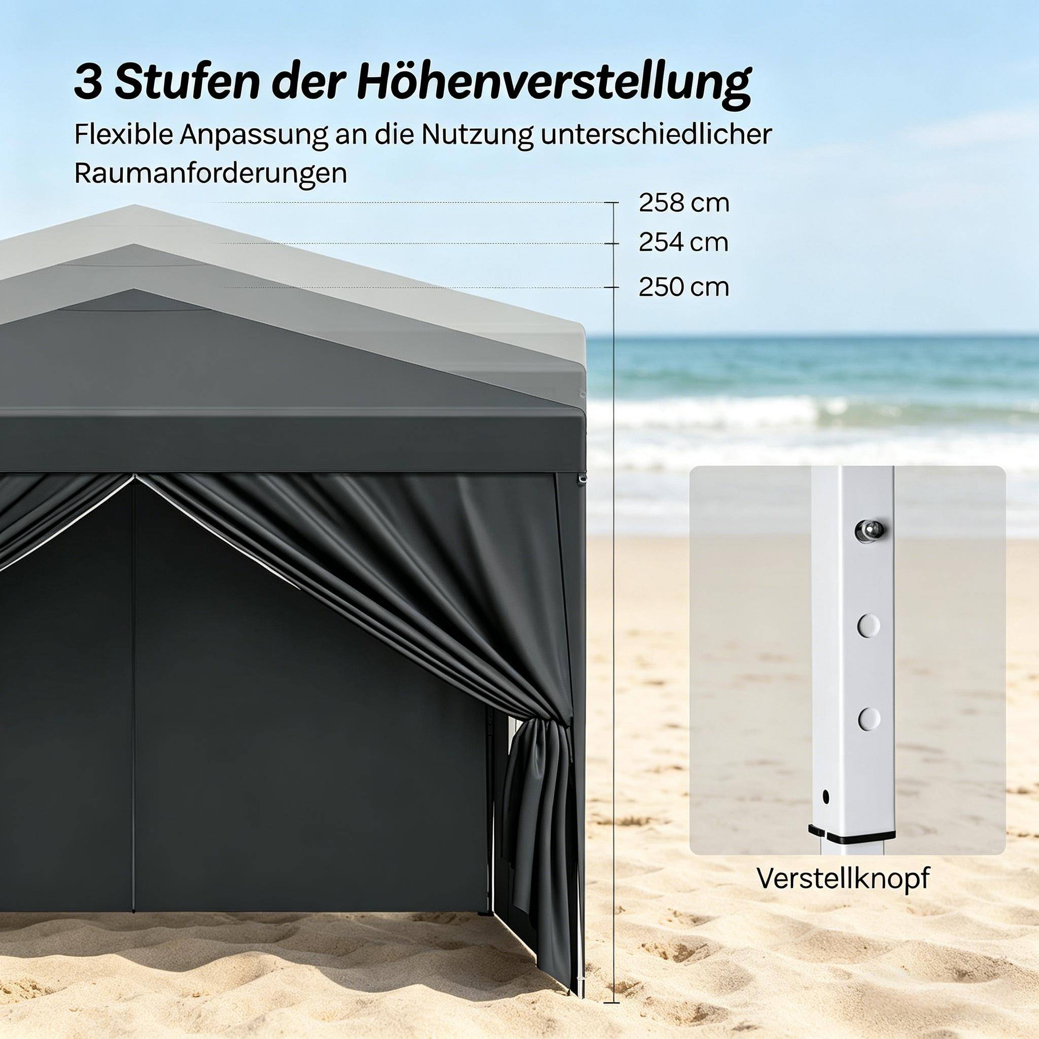 Tonnelle pliante acier événements extérieur protection soleil pluie 3x3m anthracite - ComfortXL Outdoor Living - Image 2
