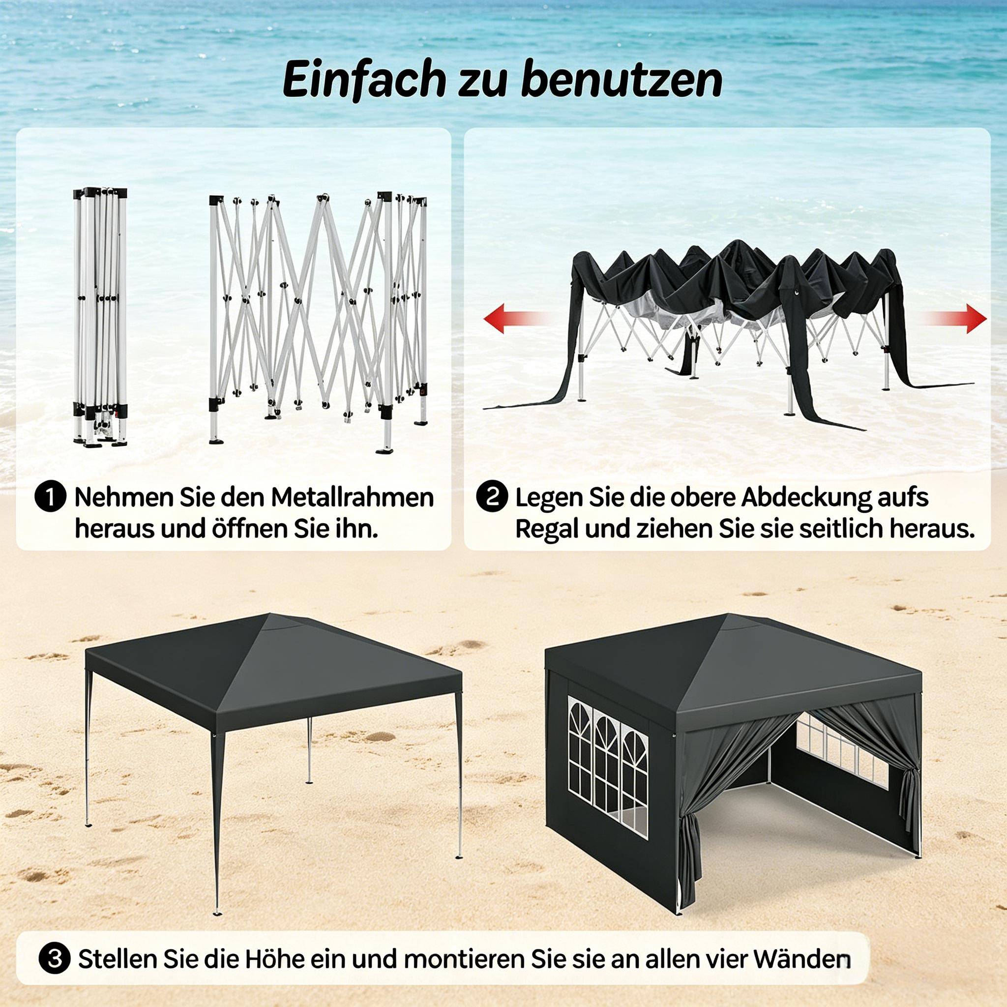 Tonnelle pliante acier événements extérieur protection soleil pluie 3x3m anthracite - ComfortXL Outdoor Living - Image 6
