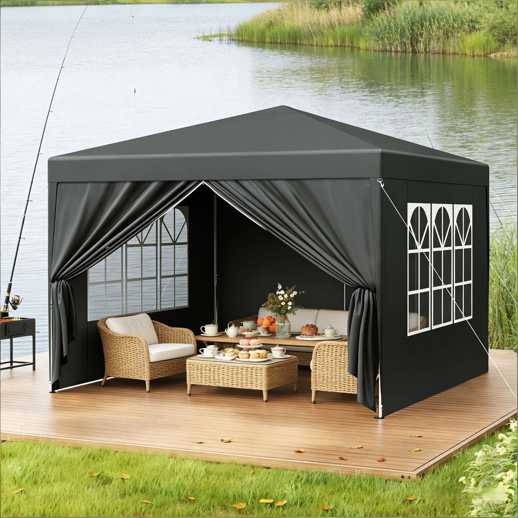 Tonnelle pliante acier événements extérieur protection soleil pluie 3x3m anthracite - ComfortXL Outdoor Living - Image 1