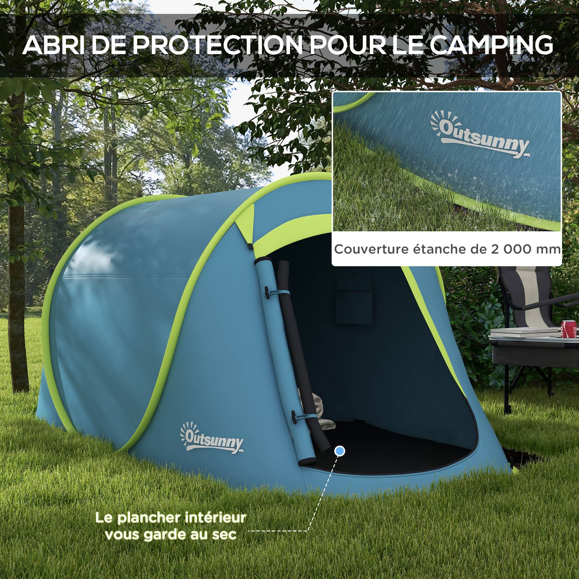 Tente de camping pop-up polyester bleu 245 x 148 x 105 cm - PANGIVO - Image 7