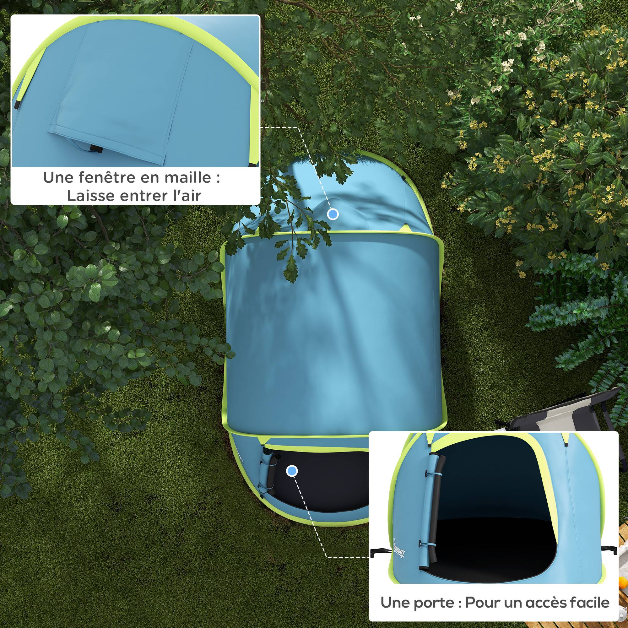 Tente de camping pop-up polyester bleu 245 x 148 x 105 cm - PANGIVO - Image 8