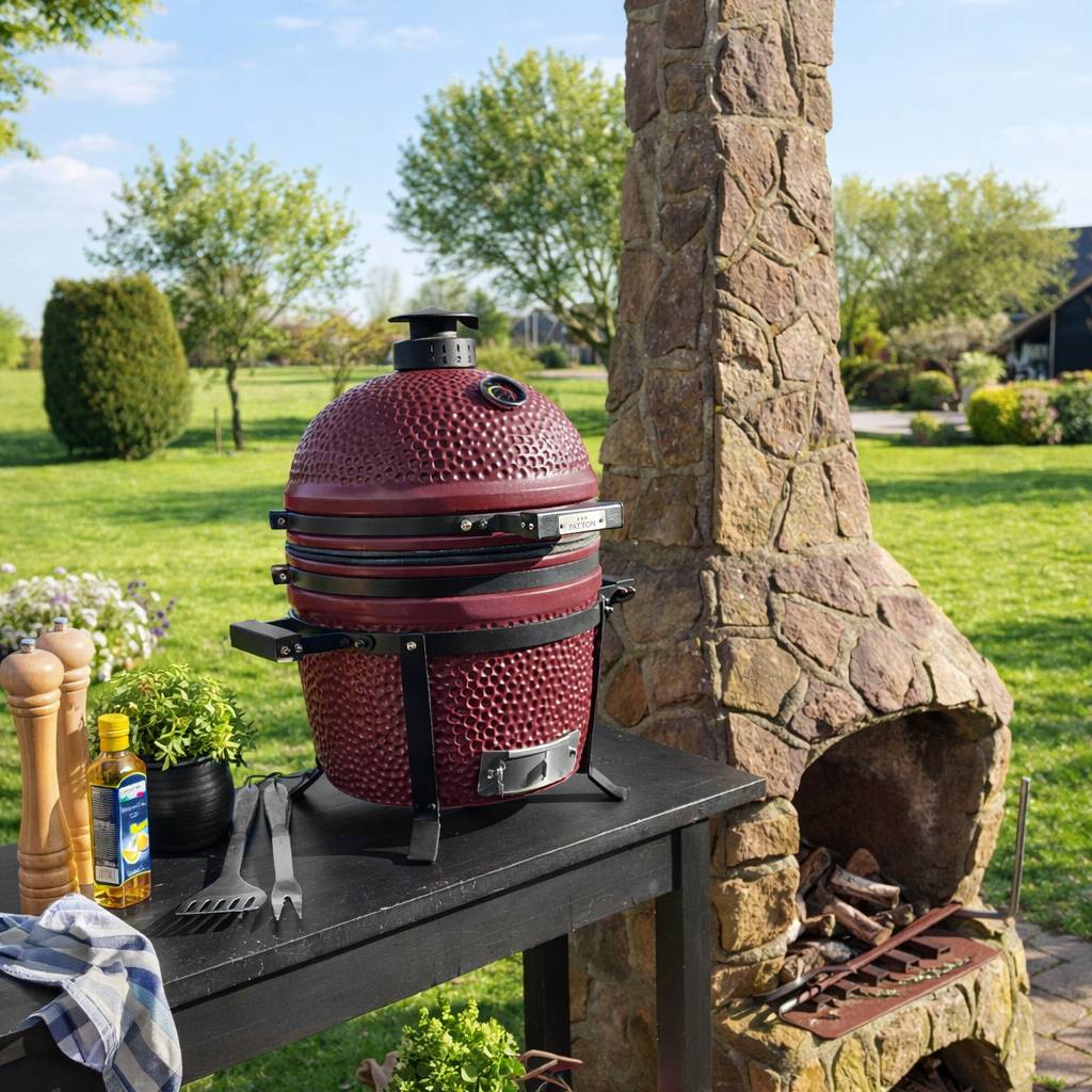 Barbecue kamado en céramique à poser Patton Premium Compact 15" - Grille Ø 34 cm - rouge bordeaux mat - Image 2