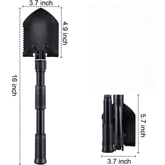 0 - Pelle pliante multifonction 40 cm - Acier carbone - 8-en-1 - Sac transport inclus - Camping/Randonnée - Image 2