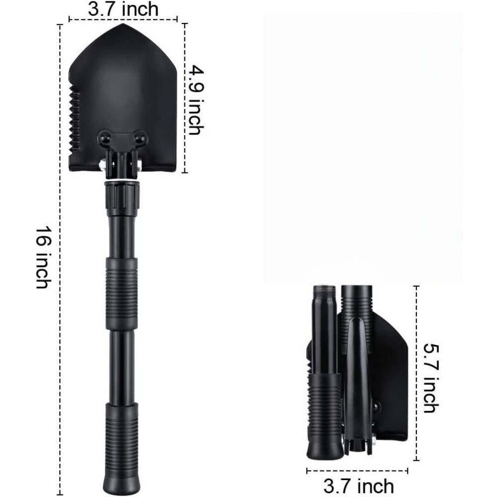 0 - Pelle pliante multifonction 40 cm - Acier carbone - 8-en-1 - Sac transport inclus - Camping/Randonnée - Image 2