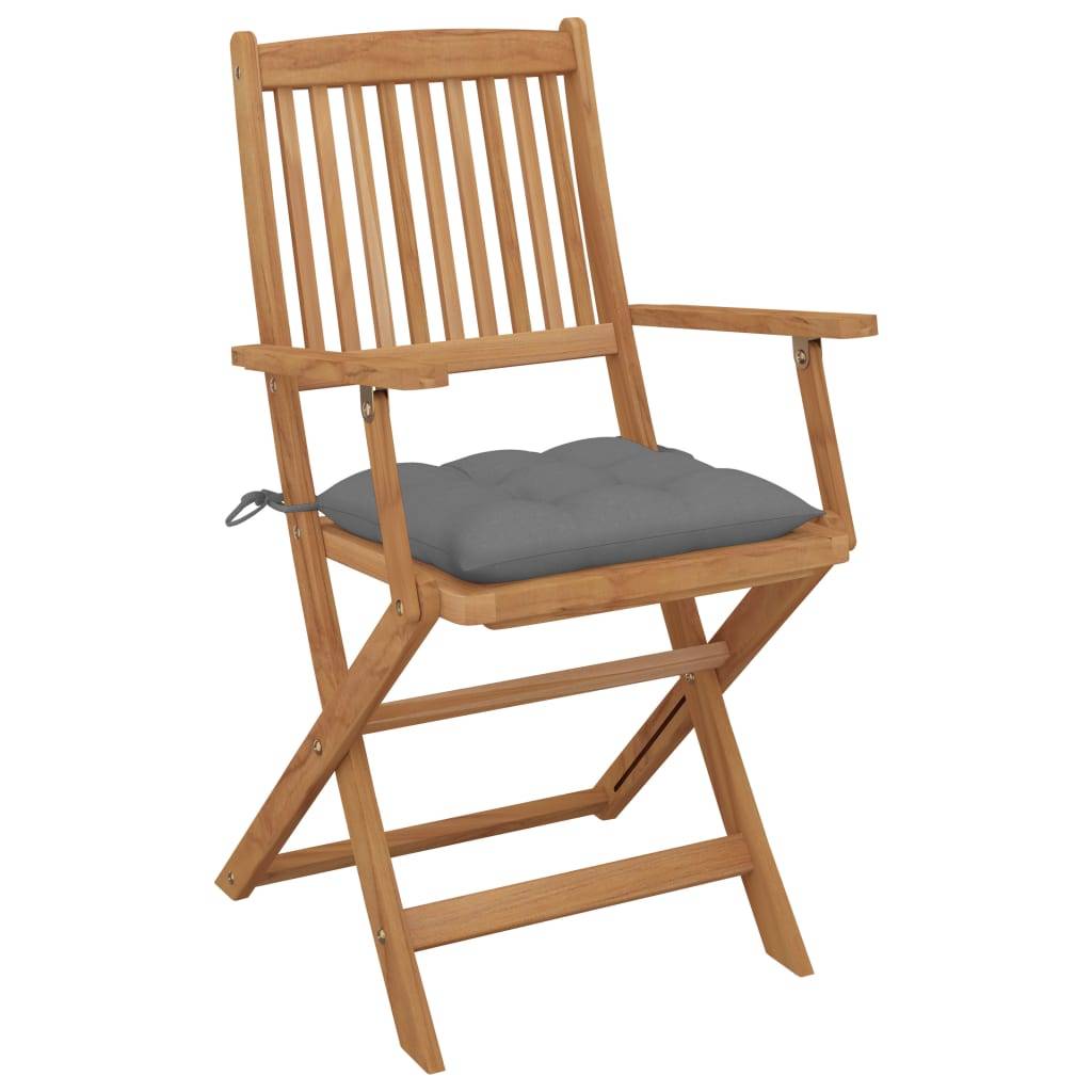 Chaises pliables jardin bois acacia gris avec coussins 54 x 61 x 88 cm - PANGIVO - Image 3