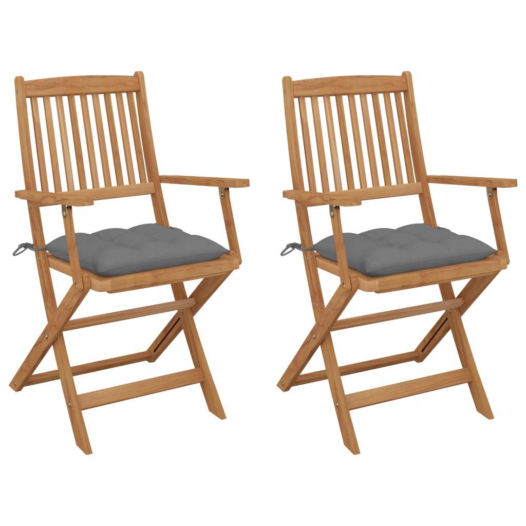 Chaises pliables jardin bois acacia gris avec coussins 54 x 61 x 88 cm - PANGIVO