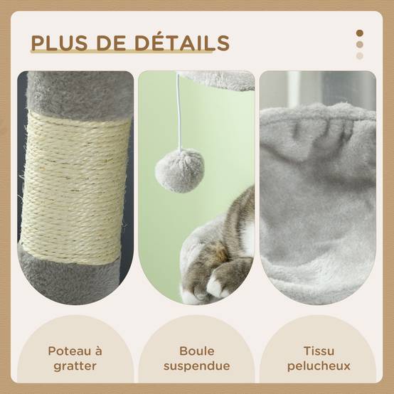 Arbre à chat multi-niveaux avec niche hamac et jeux pour chat 104 cm Gris clair - ComfortXL Outdoor Living - Image 9