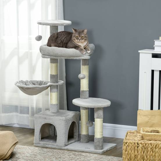 Arbre à chat multi-niveaux avec niche hamac et jeux pour chat 104 cm Gris clair - ComfortXL Outdoor Living - Image 4