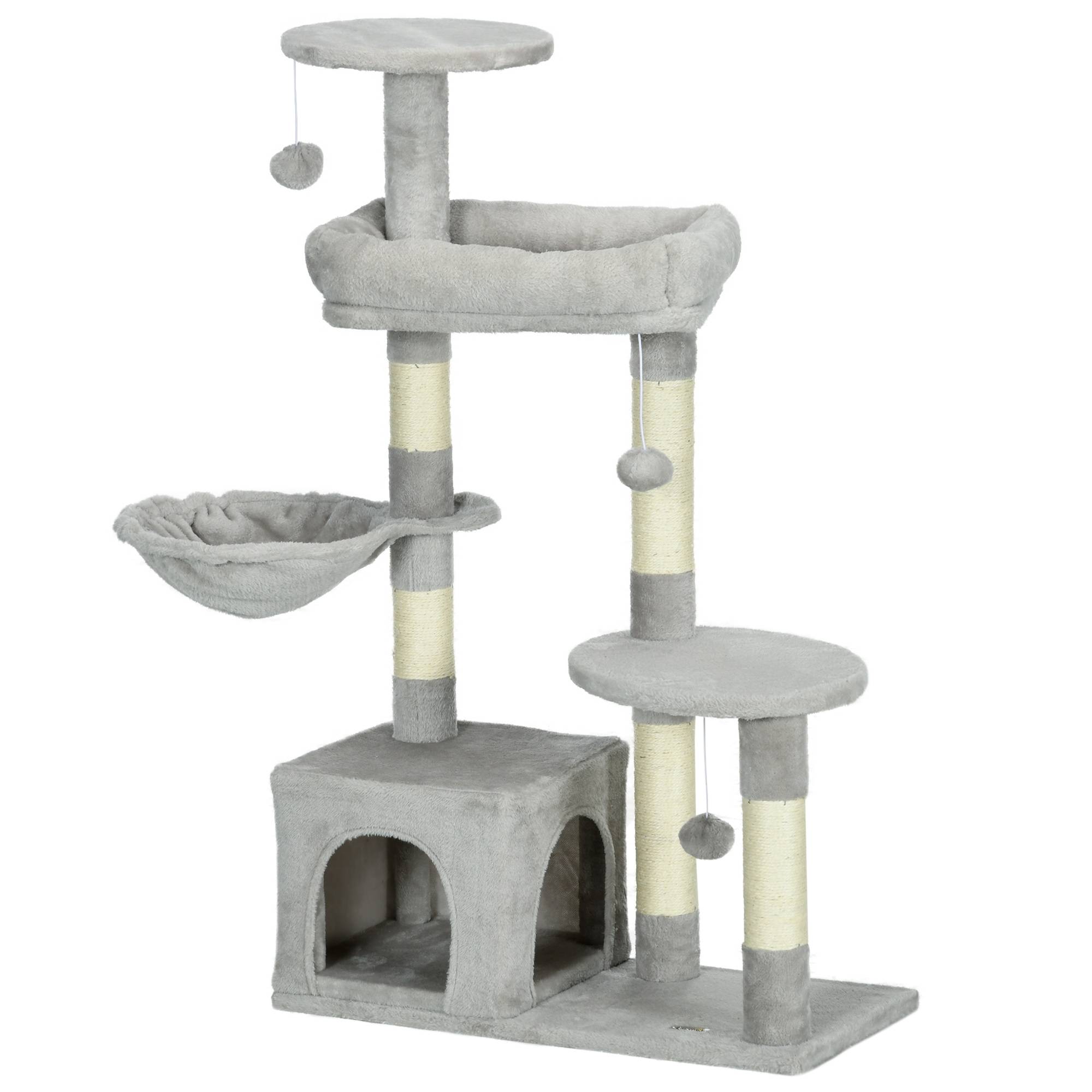Arbre à chat multi-niveaux avec niche hamac et jeux pour chat 104 cm Gris clair - ComfortXL Outdoor Living - Image 2
