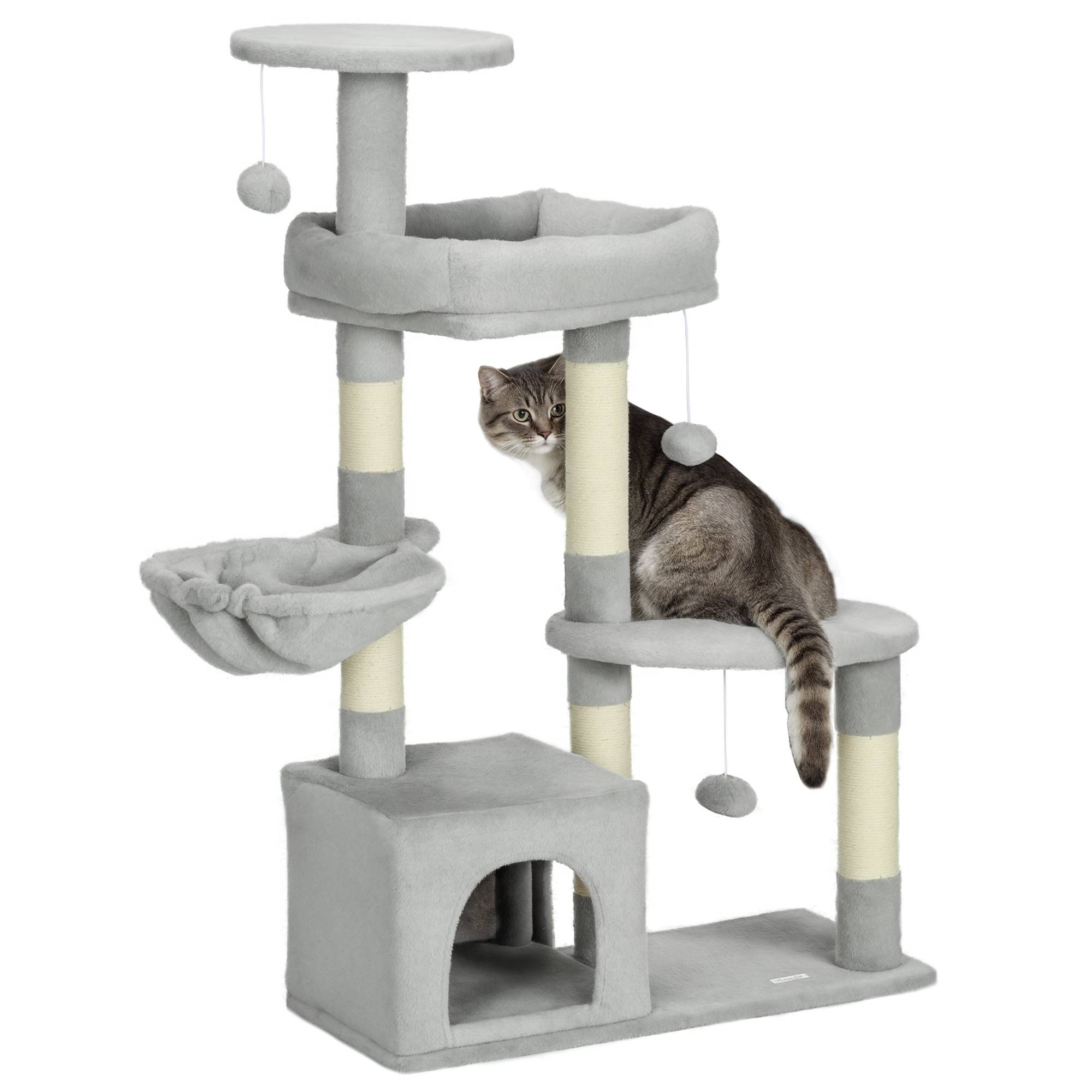 Arbre à chat multi-niveaux avec niche hamac et jeux pour chat 104 cm Gris clair - ComfortXL Outdoor Living - Image 1