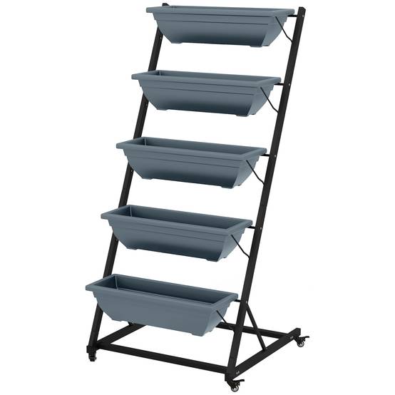 Étagère porte-plantes acier balcon extérieur 5 niveaux 65x67x145cm gris - ComfortXL Outdoor Living - Image 2