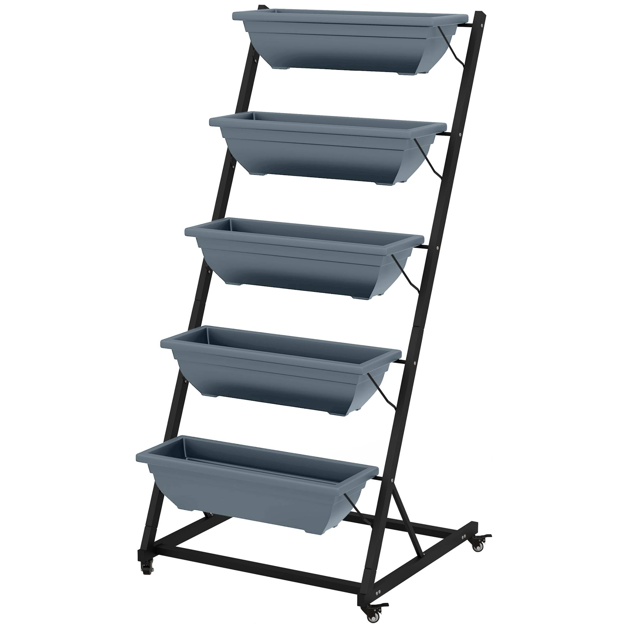 Étagère porte-plantes acier balcon extérieur 5 niveaux 65x67x145cm gris - ComfortXL Outdoor Living - Image 2