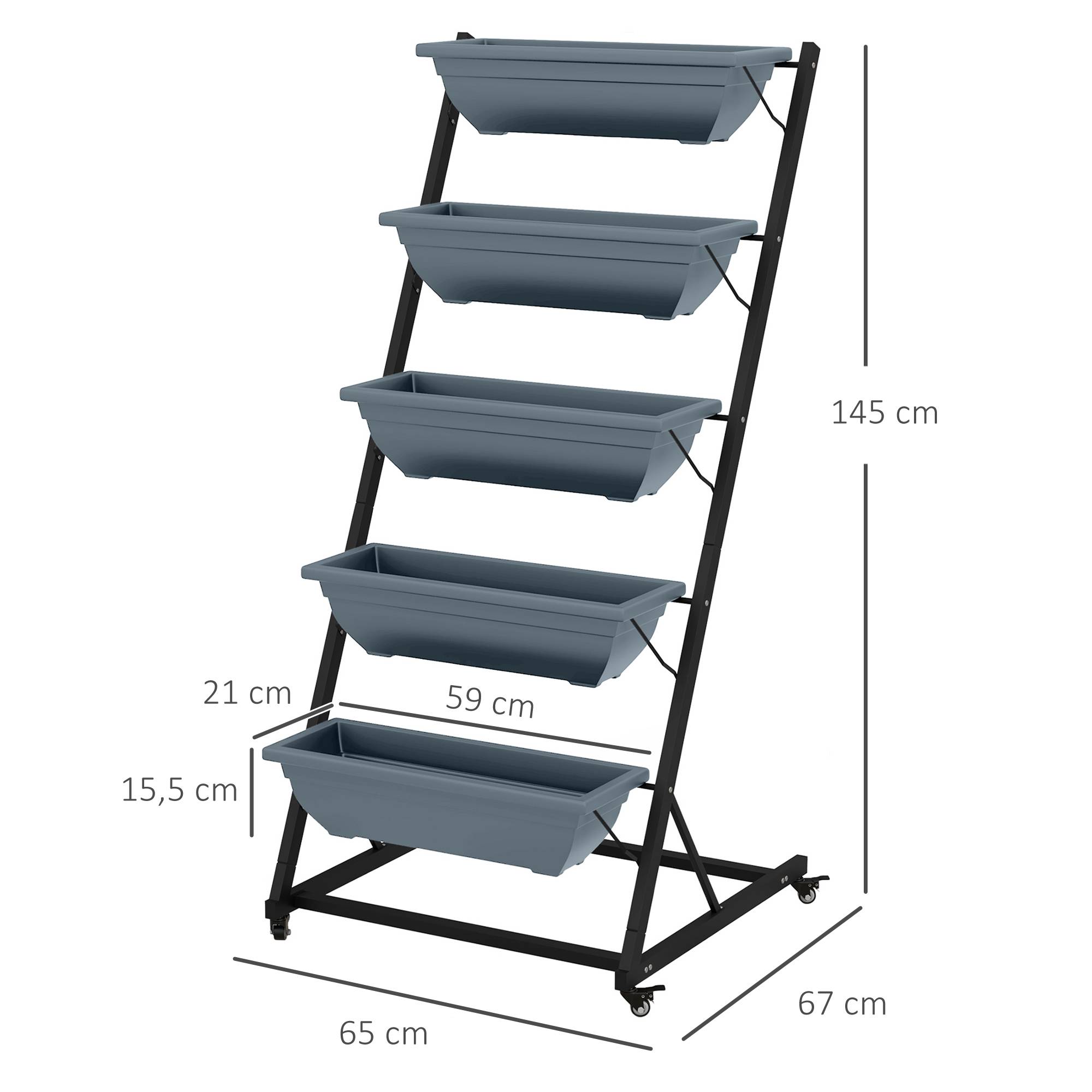 Étagère porte-plantes acier balcon extérieur 5 niveaux 65x67x145cm gris - ComfortXL Outdoor Living - Image 5