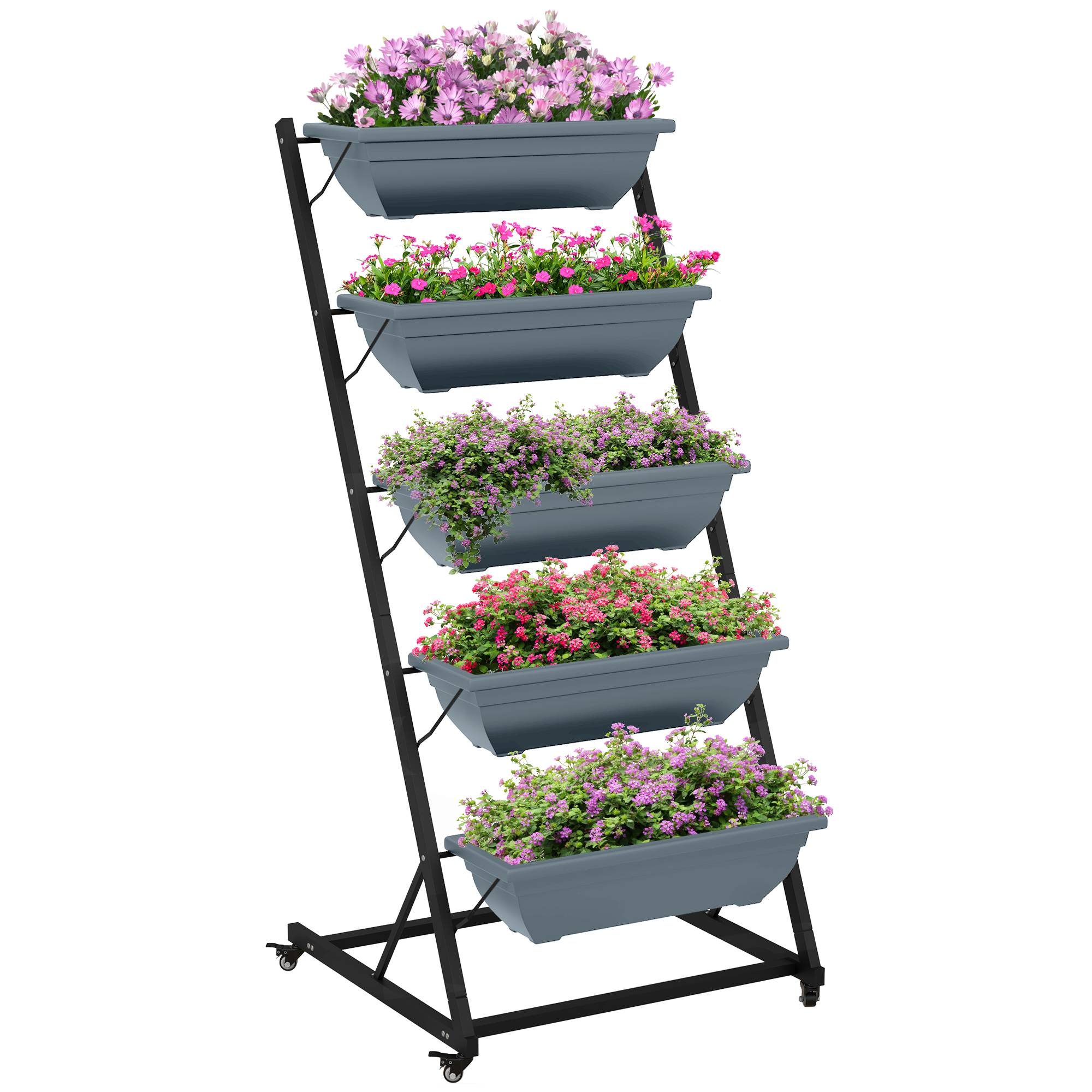 Étagère porte-plantes acier balcon extérieur 5 niveaux 65x67x145cm gris - ComfortXL Outdoor Living - Image 1
