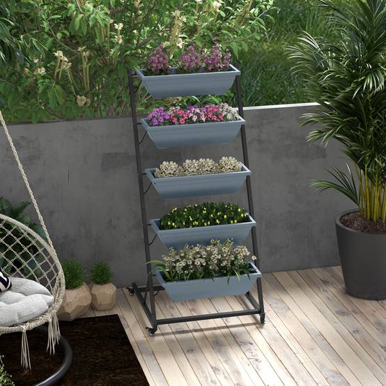 Étagère porte-plantes acier balcon extérieur 5 niveaux 65x67x145cm gris - ComfortXL Outdoor Living - Image 3