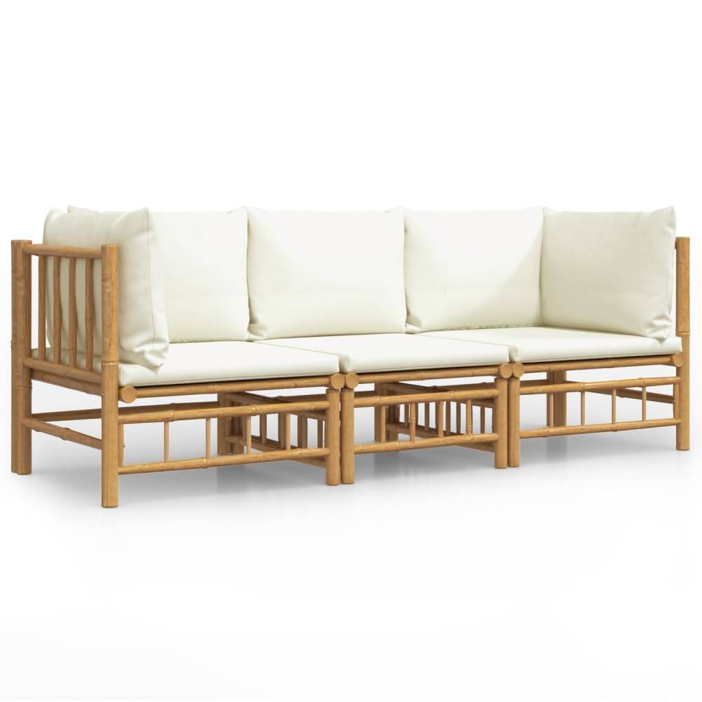 ComfortXL - Ensemble Canapé Jardin Bambou 3 pcs Coussins Crème Sectionnel – ComfortXL Outdoor Living - Image 2