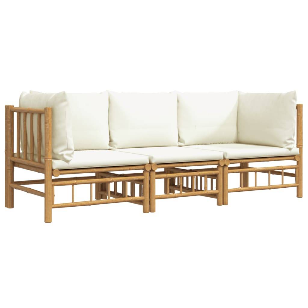 ComfortXL - Ensemble Canapé Jardin Bambou 3 pcs Coussins Crème Sectionnel – ComfortXL Outdoor Living - Image 3