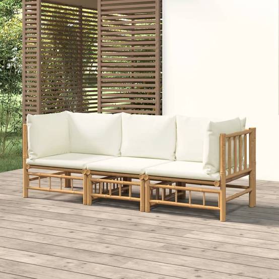 ComfortXL - Ensemble Canapé Jardin Bambou 3 pcs Coussins Crème Sectionnel – ComfortXL Outdoor Living - Image 1