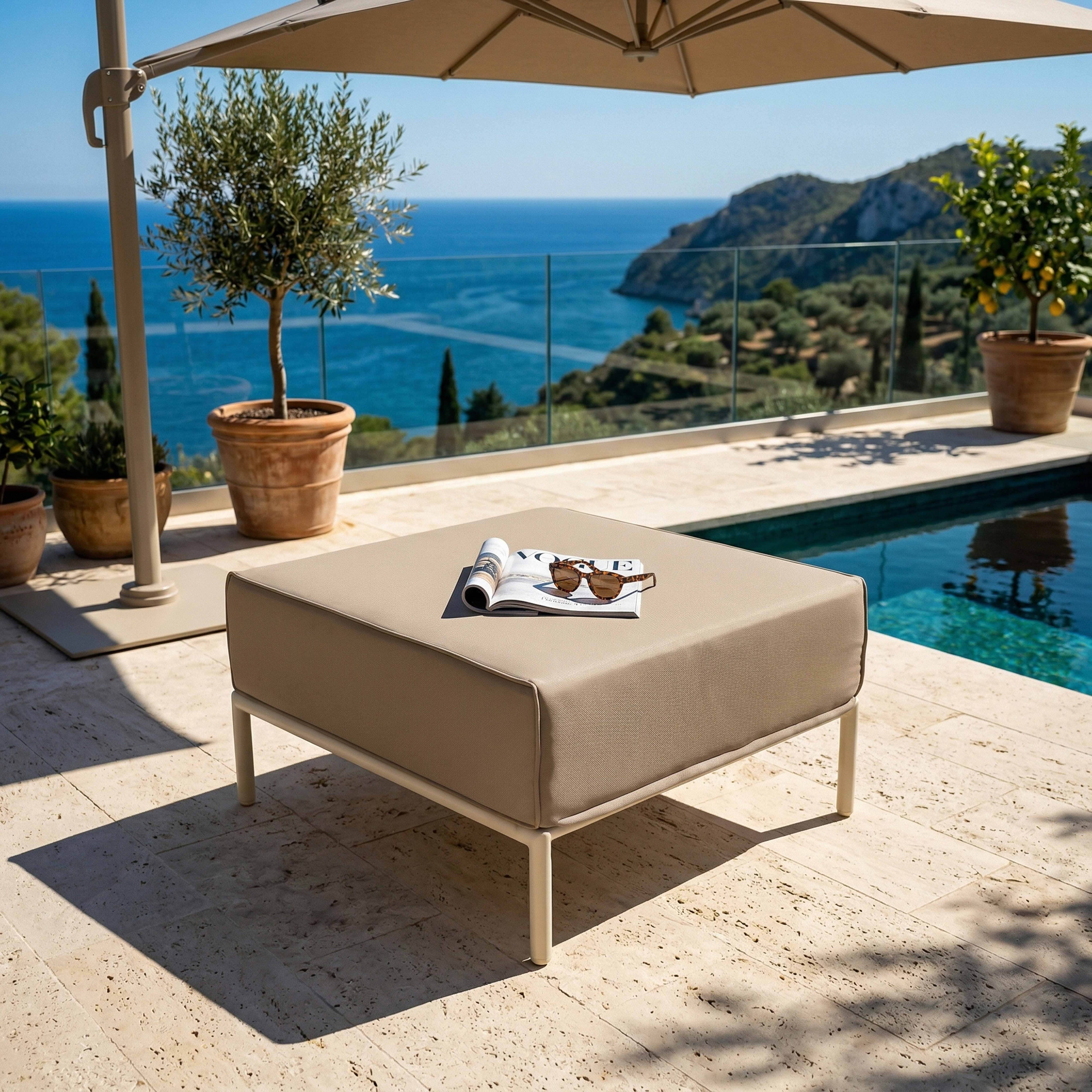 Oviala - Pouf pour salon de jardin modulable en tissu beige Patio - Oviala - Image 2
