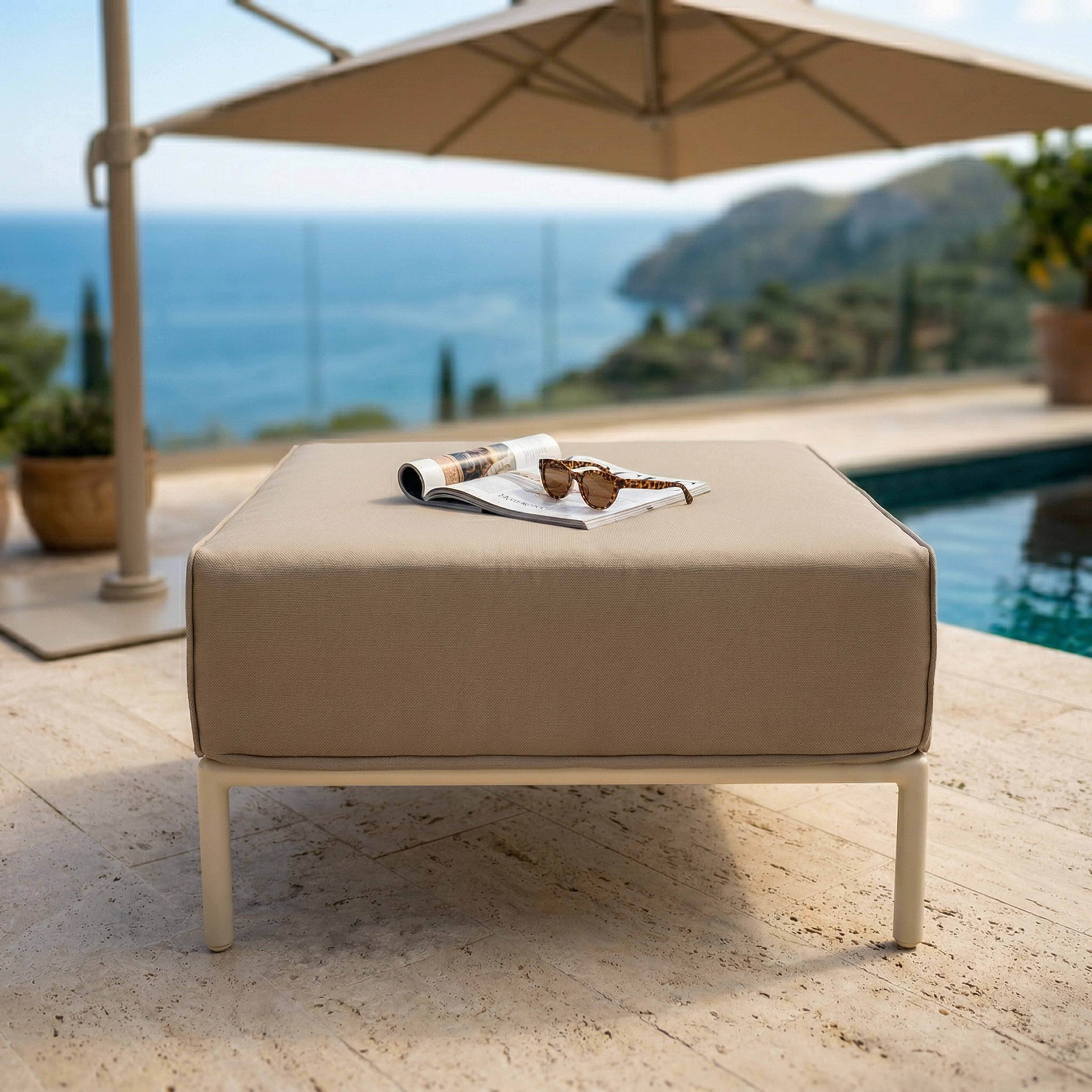 Oviala - Pouf pour salon de jardin modulable en tissu beige Patio - Oviala - Image 3