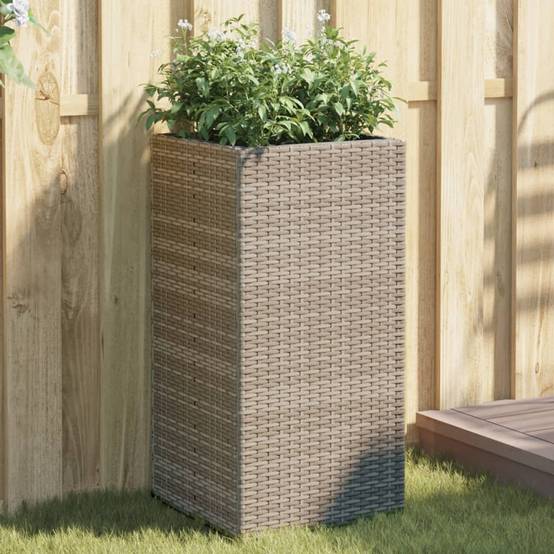 Jardinière, Bac à fleurs, Pot de fleurs gris 40x40x80 cm résine tressée - Image 2