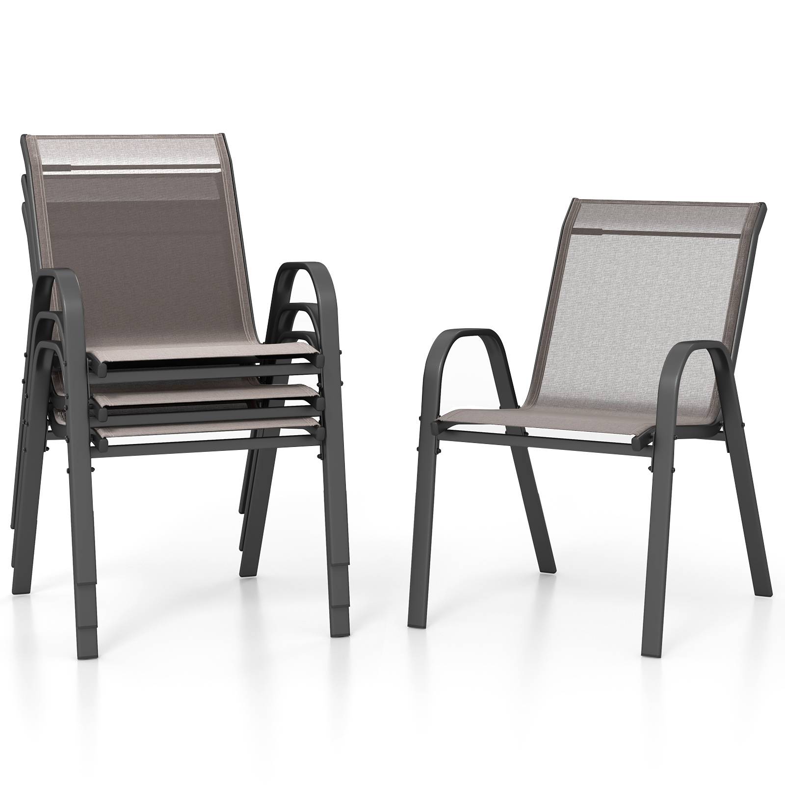 Lot de 4 Chaises de Jardin Exterieures avec Cadre en Métal, Fauteuil d'Extérieur Empilable en Tissu Respirant,  Charge 150 KG, Gris - Image 1