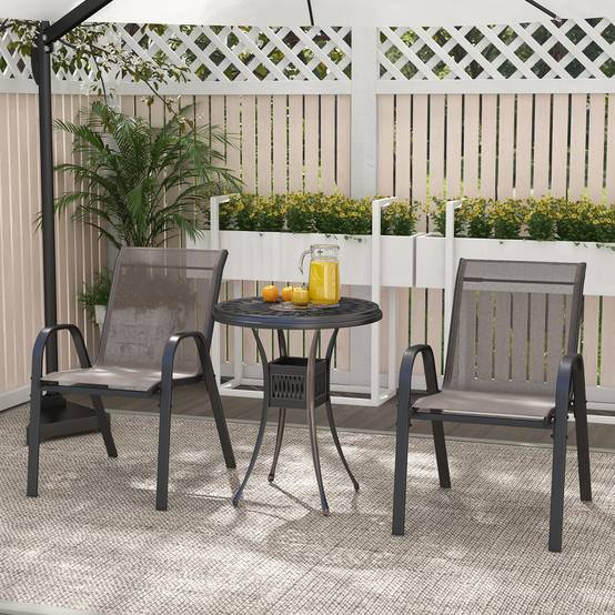 Lot de 4 Chaises de Jardin Exterieures avec Cadre en Métal, Fauteuil d'Extérieur Empilable en Tissu Respirant, Charge 150 KG, Gris - Image 9