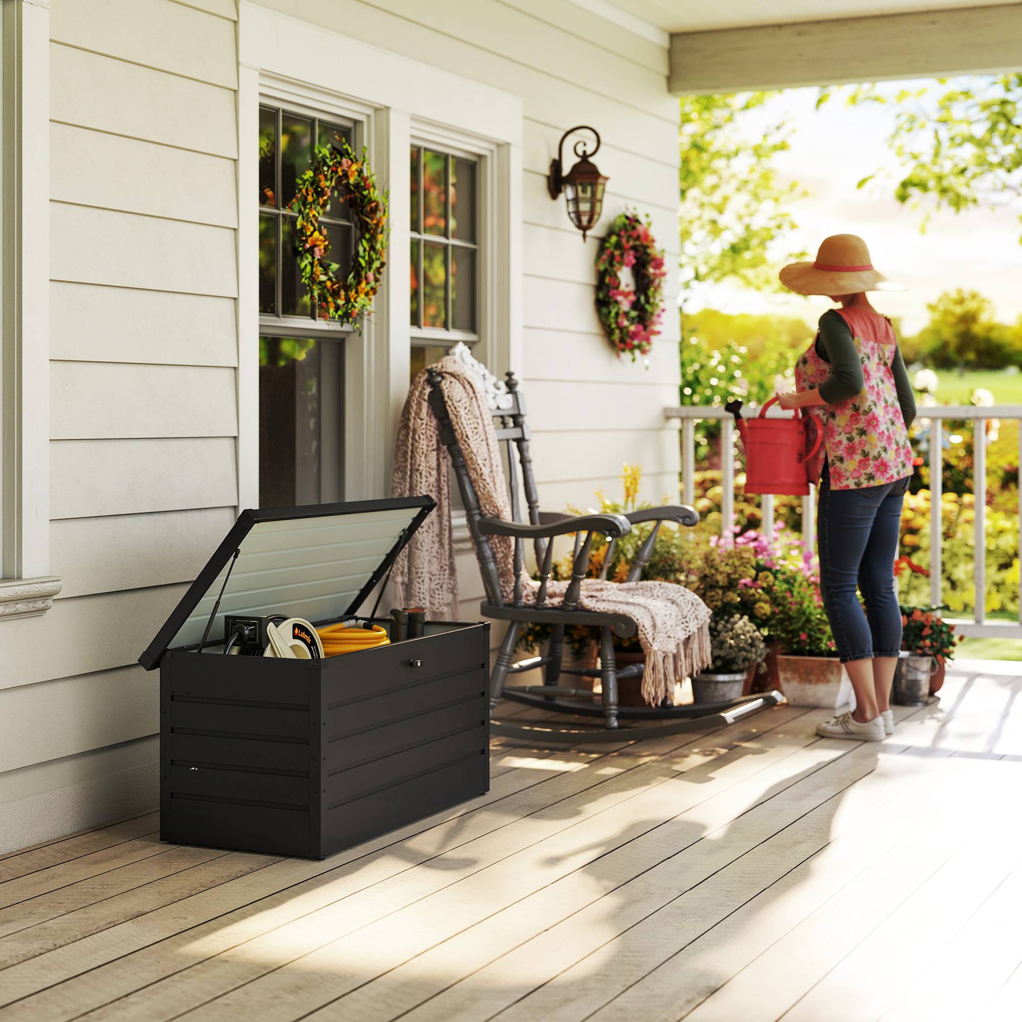 Coffre de rangement exterieur XXL 311L coffre de jardin acier galvanisé verrouillable vérin à gaz 120x62x62cm gris foncé - Image 10