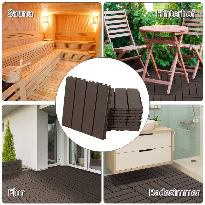 PANGIVO - Dalles de terrasse, plastique, marron, 30 x 30 x 2 cm (9 pièces, 0,81 m²) - PANGIVO - Image 7