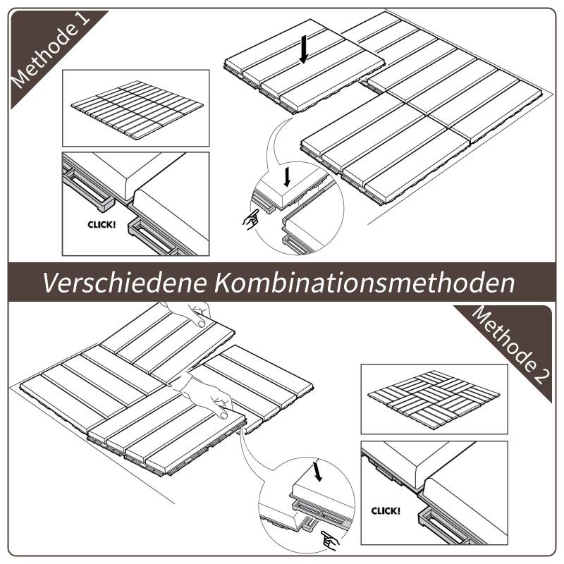 PANGIVO - Dalles de terrasse, plastique, marron, 30 x 30 x 2 cm (9 pièces, 0,81 m²) - PANGIVO - Image 6