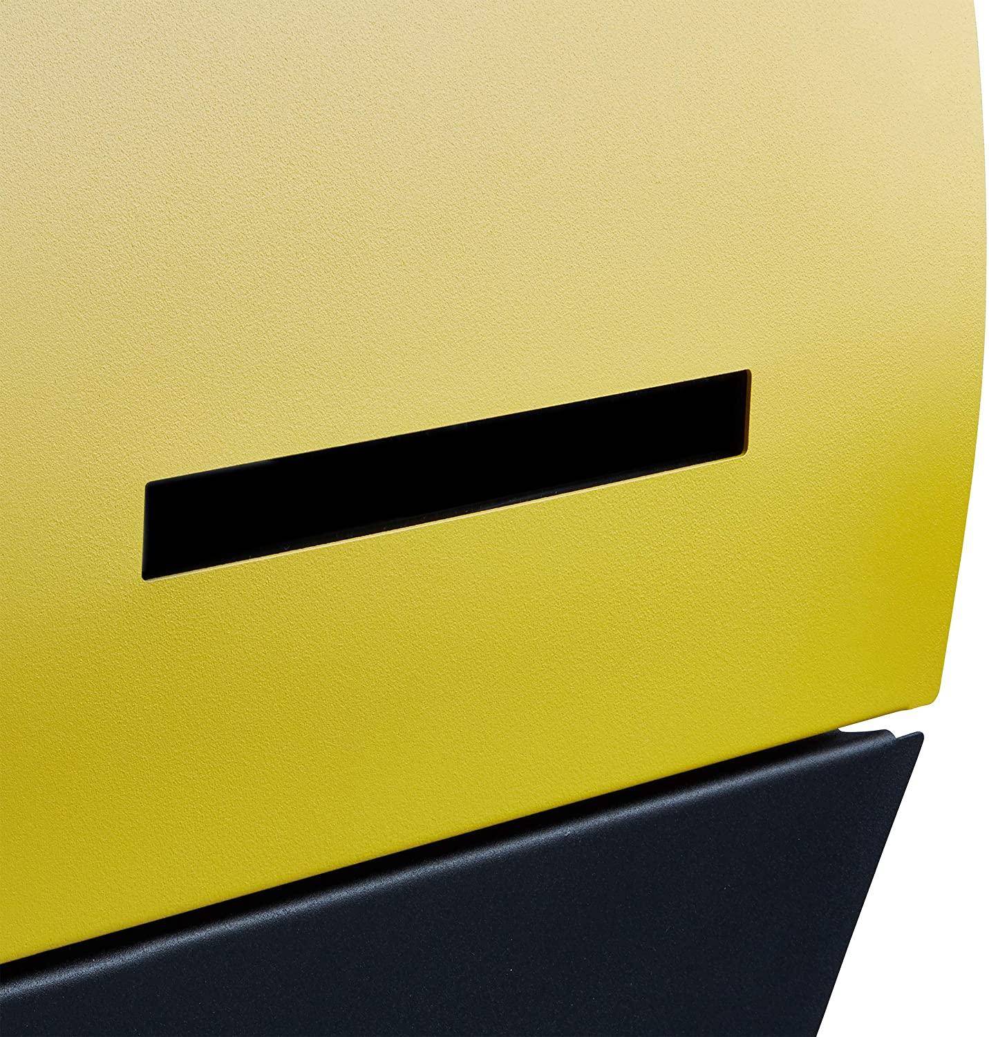 Helloshop26 - Boîte aux lettres murale avec compartiment journaux noir jaune - Image 5