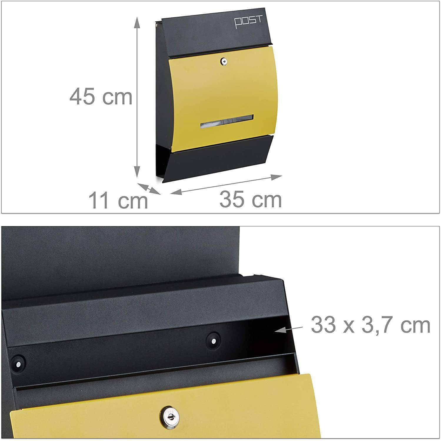 Helloshop26 - Boîte aux lettres murale avec compartiment journaux noir jaune - Image 1