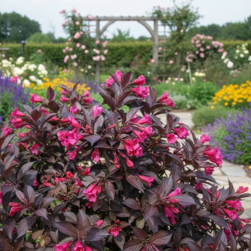 Weigela Alexandra®, Weigelia à fleurs Rouge - feuillage Caduc - Pot de 3L - 40/60 cm-  hauteur à maturité De 1,50 m à 2,00 m - Image 4