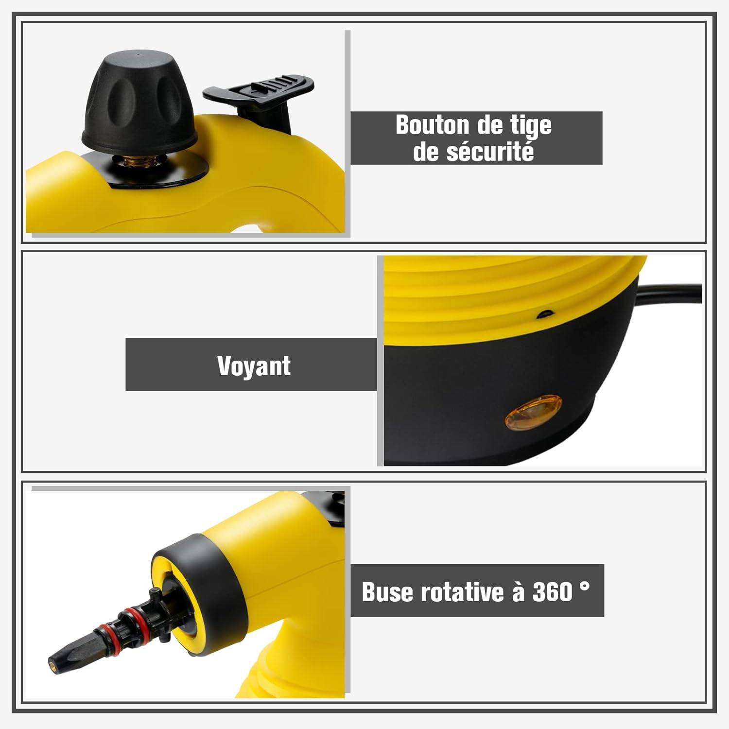 Nettoyeur vapeur à main réservoir 350 ml, 9 accessoires température : 135°-167°, 900-1050 w (jaune) - Image 6